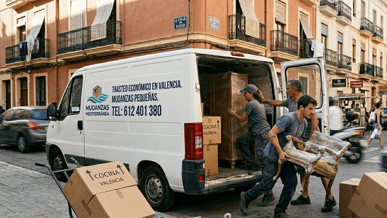 Operarios realizando porte de muebles en Valencia en traslado rápido urbano