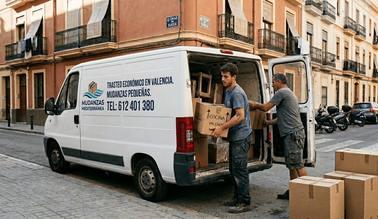 Trasteo económico en Valencia cargando cajas en furgoneta para traslado pequeño